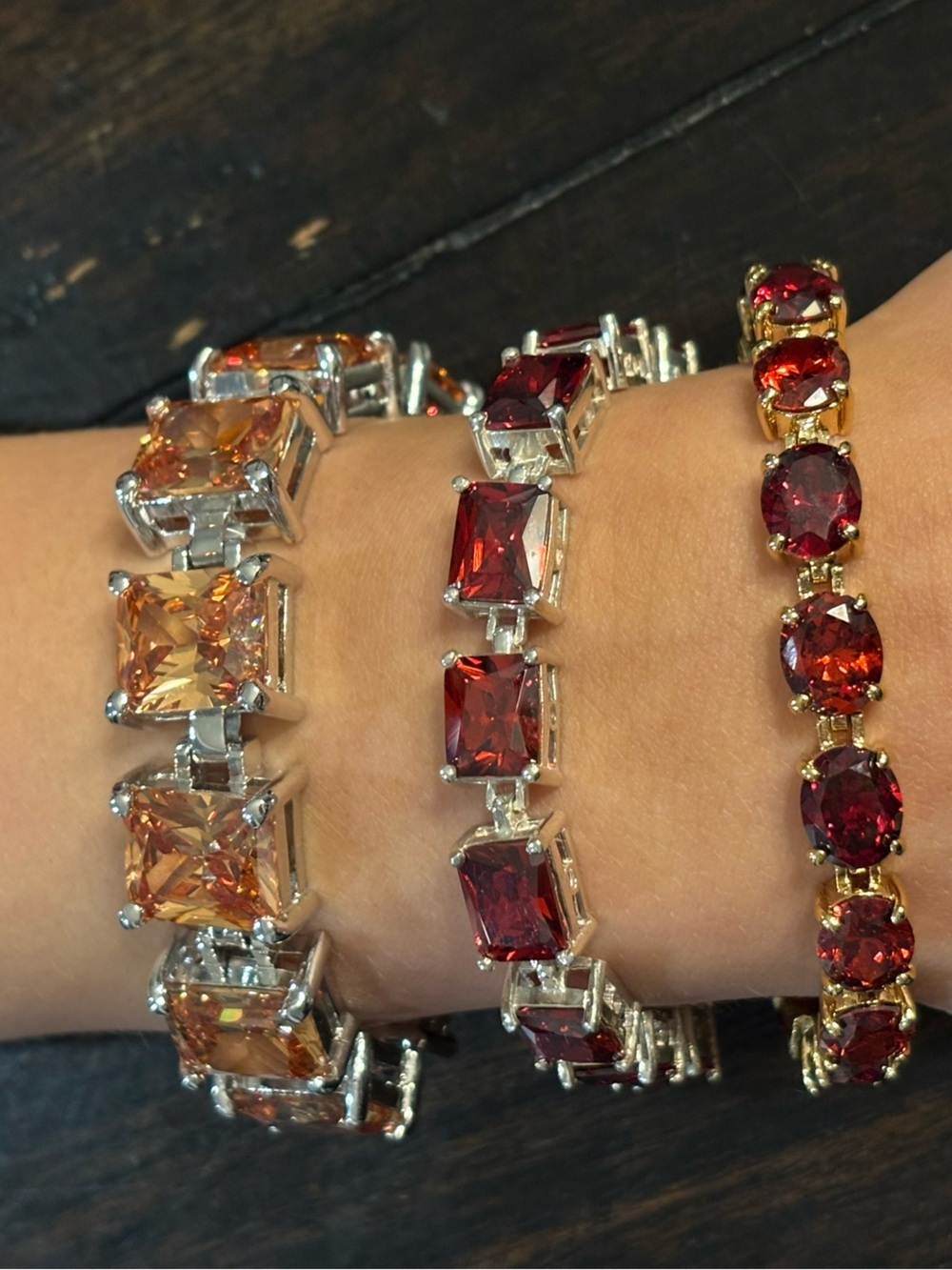 Elegant Red and Amber Gemstone Tennis Bracelets - Women Jewelry 7” nwot